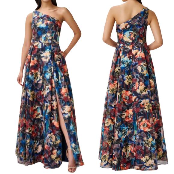 AIDAN MATTOX DRESS GOWN 10 MOTHER OF THE BRIDE FALL WEDDING GUEST LONG FLORAL - Picture 3 of 16